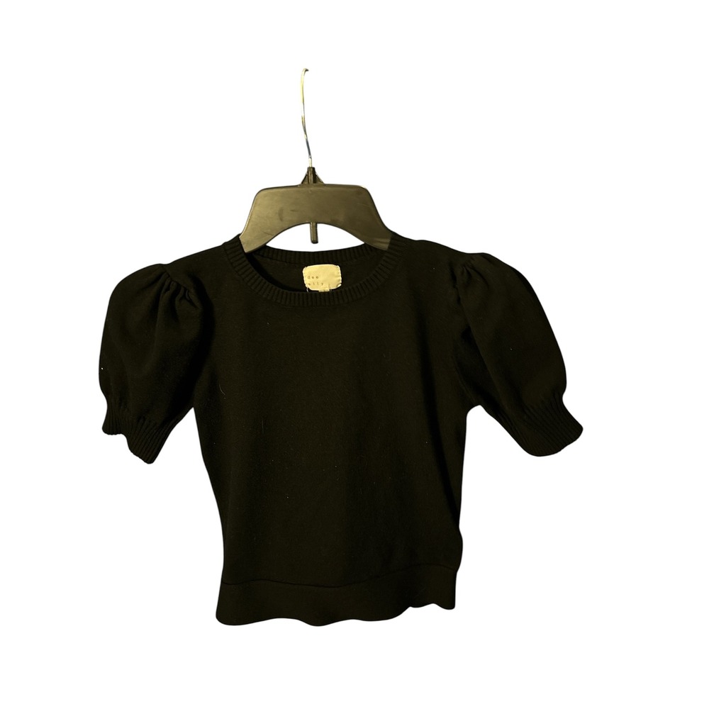 Dee Elly Black Coquette Chase Puff-Sleeve SweaterTie Back Sweater Top Small